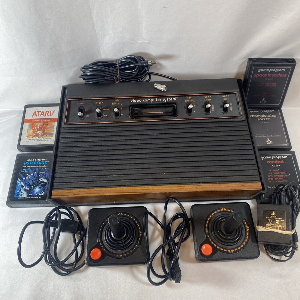 Atari 2600 System LOT Tested Console Games Joysticks Power Supply Coax Adapter